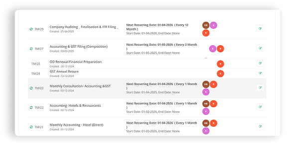 Recurring Templates Interface 1